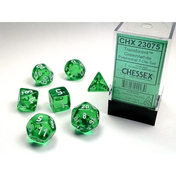 Translucent Polyhedral Green/White 7-Die Set