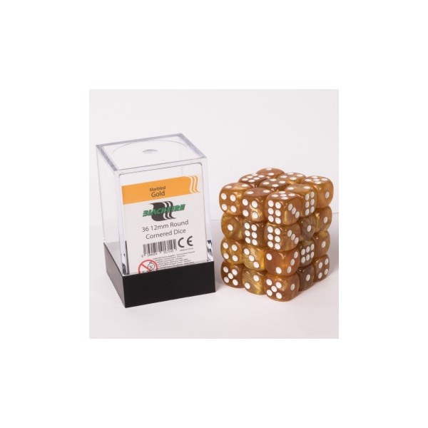 Blackfire Dice Cube - 12mm D6 36 Dice Set - Marbled Gold