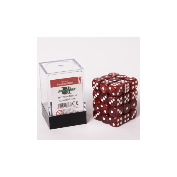 Blackfire Dice Cube - 12mm D6 36 Dice Set - Marbled Pearlized Red