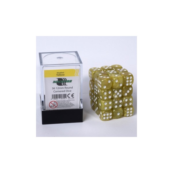 Blackfire Dice Cube - 12mm D6 36 Dice Set - Marbled Yellow