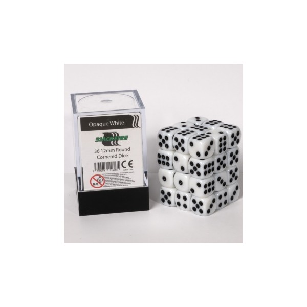 Blackfire Dice Cube - 12mm D6 36 Dice Set - Opaque White