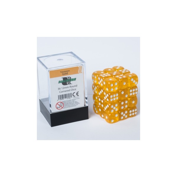 Blackfire Dice Cube - 12mm D6 36 Dice Set - Transparent Gold