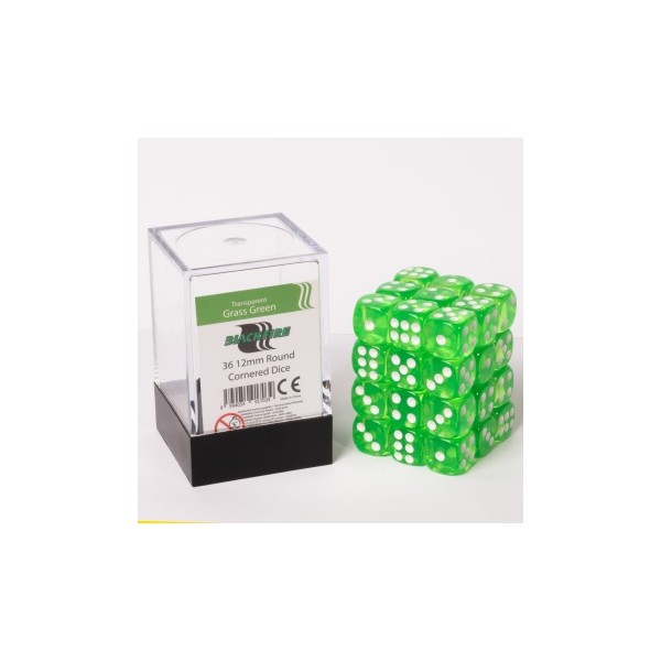 Blackfire Dice Cube - 12mm D6 36 Dice Set - Transparent Grass Green