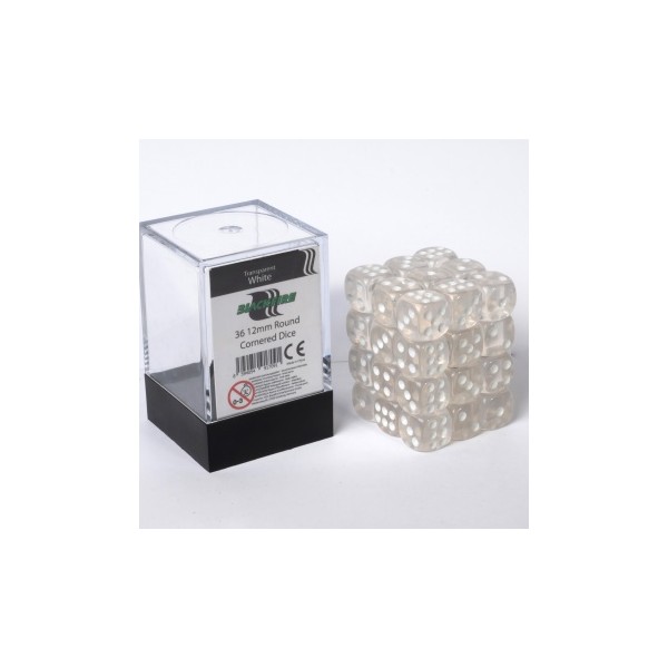 Blackfire Dice Cube - 12mm D6 36 Dice Set - Transparent White