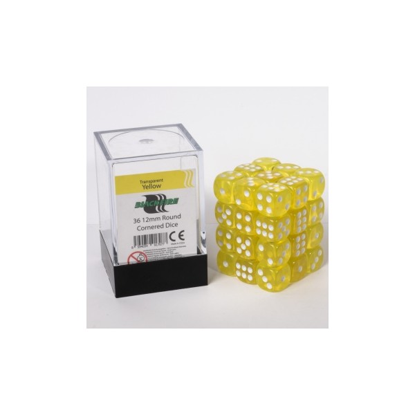 Blackfire Dice Cube - 12mm D6 36 Dice Set - Transparent Yellow