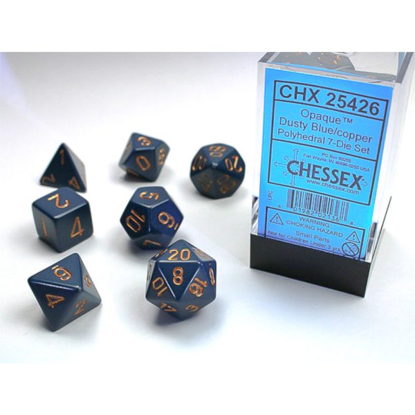 Opaque Polyhedral Dusty Blue/Copper 7-Die Set