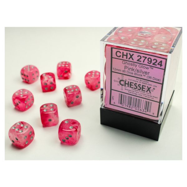 Ghostly Glow 12mm d6 Royal Pink/silver Dice Block