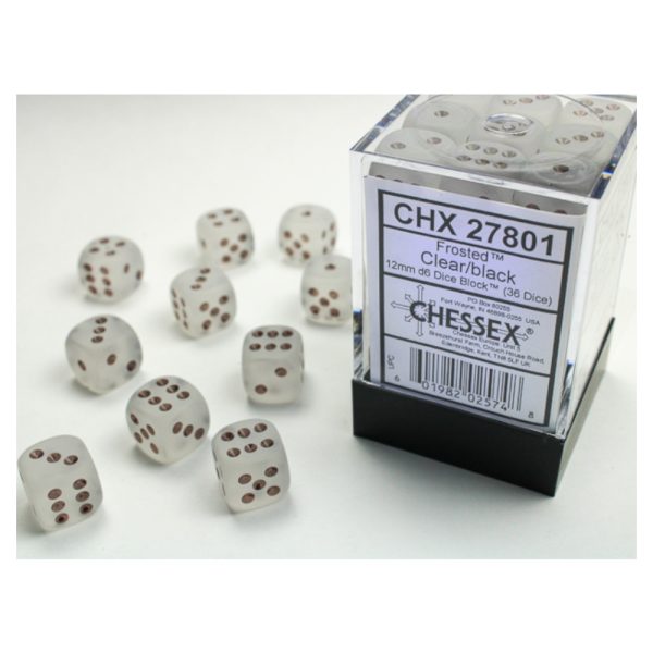 Frosted 12mm d6 Clear/black Dice Block