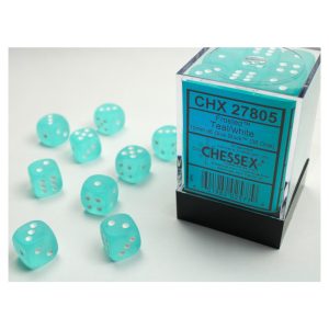 Frosted 12mm d6 Teal/white Dice Block