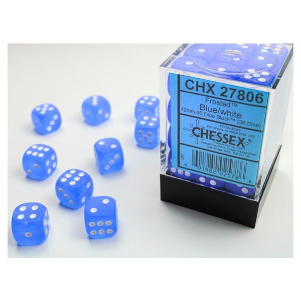 Frosted 12mm d6 Blue/white Dice Block