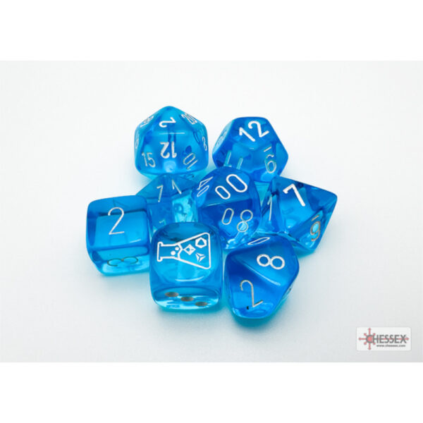 Translucent Tropical Blue/white Polyhedral 7-Dice Set