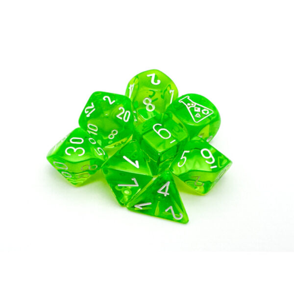 Translucent Rad Green/white Polyhedral 7-Dice Set
