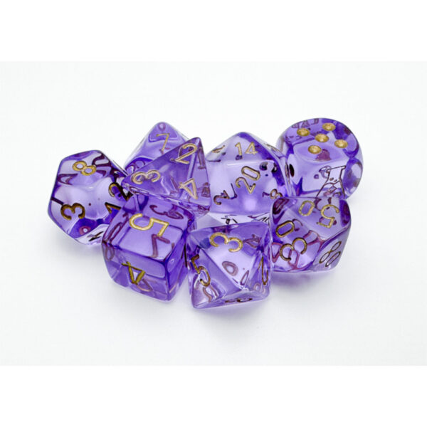 Translucent Lavender/gold Polyhedral 7-Dice Set