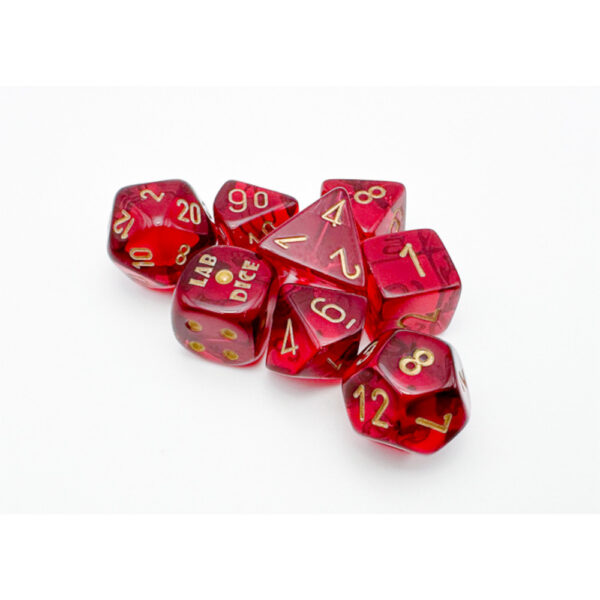 Translucent Crimson/gold Polyhedral 7-Dice Set