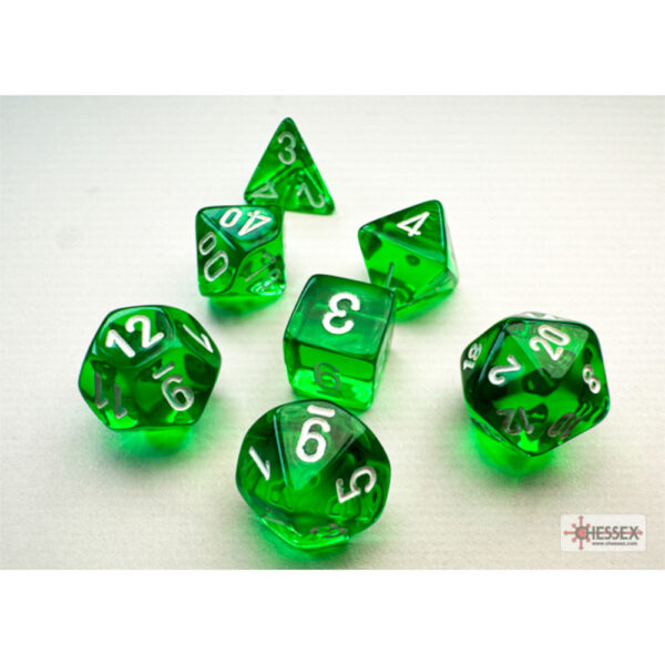Translucent Green/white Mini-Polyhedral 7-Dice Set