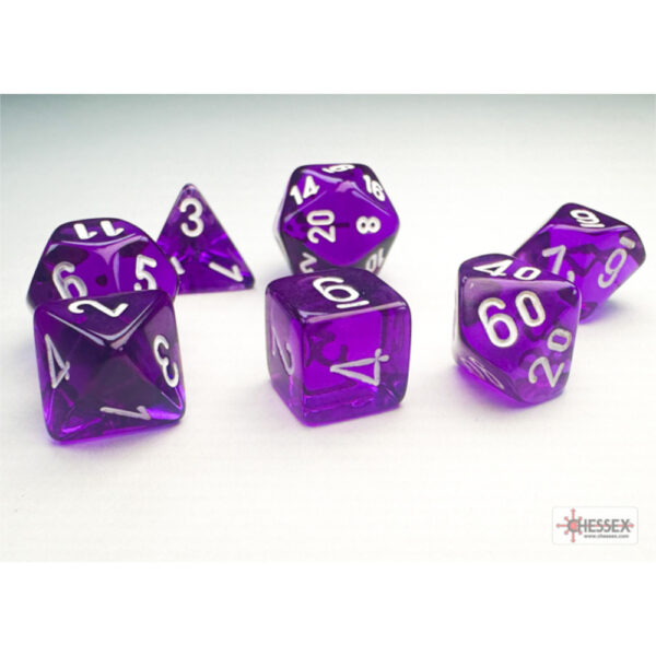 Translucent Purple/white Mini-Polyhedral 7-Dice Set