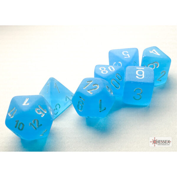 Frosted Caribbean Blue/white Mini-Polyhedral 7-Dice Set