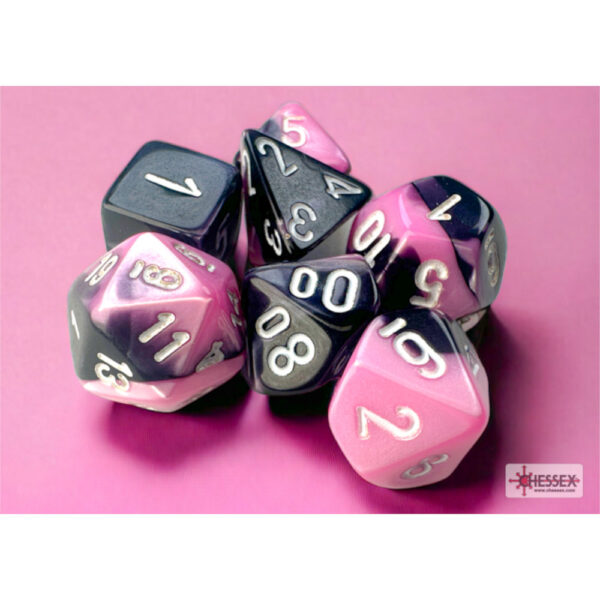 Gemini Black-Pink/white Mini-Polyhedral 7-Dice Set