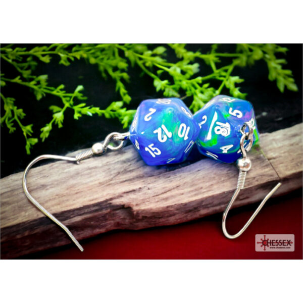 Hook Earrings Festive Waterlily Mini-Poly d20 Pair