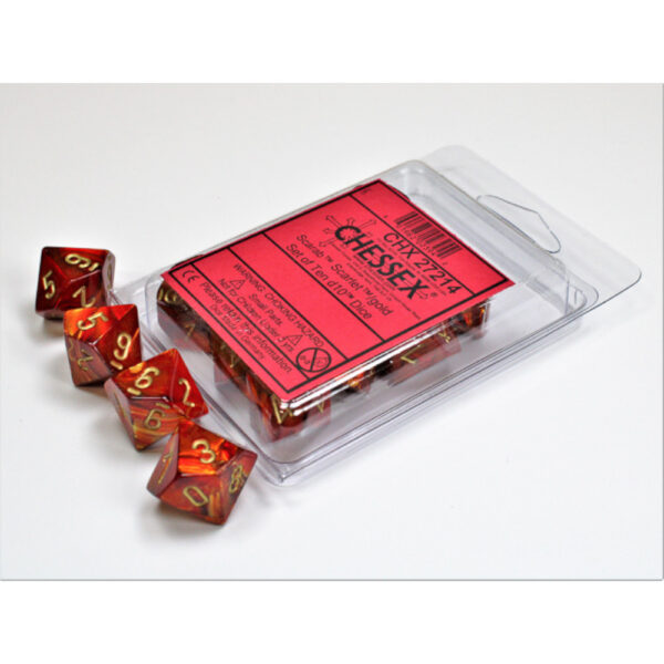 Chessex Ten D10 Sets - Scarab Scarlet w/gold