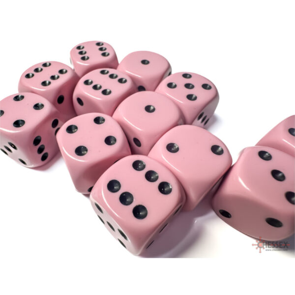 Chessex Opaque Pastel Pink/black 16mm d6 Dice Block (12 dice)