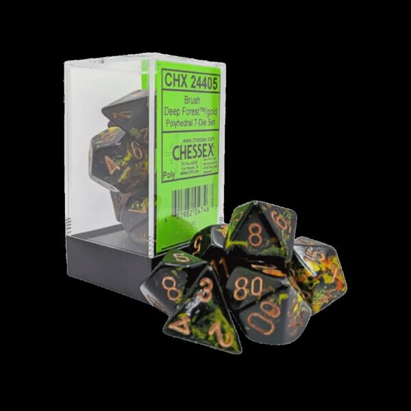 Chessex - Brush Deep Forest/gold Polyhedral 7-Dice Set
